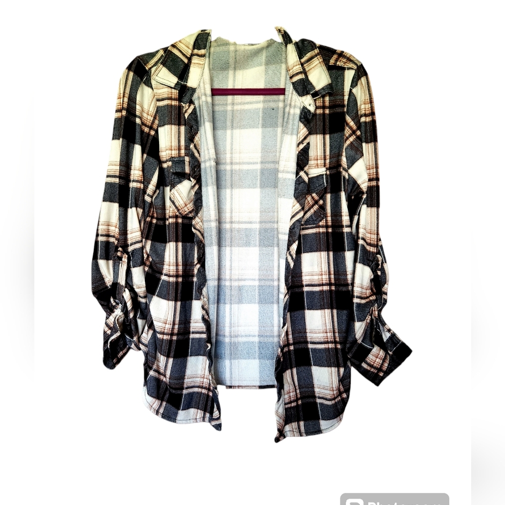 Black and neutral colored button up